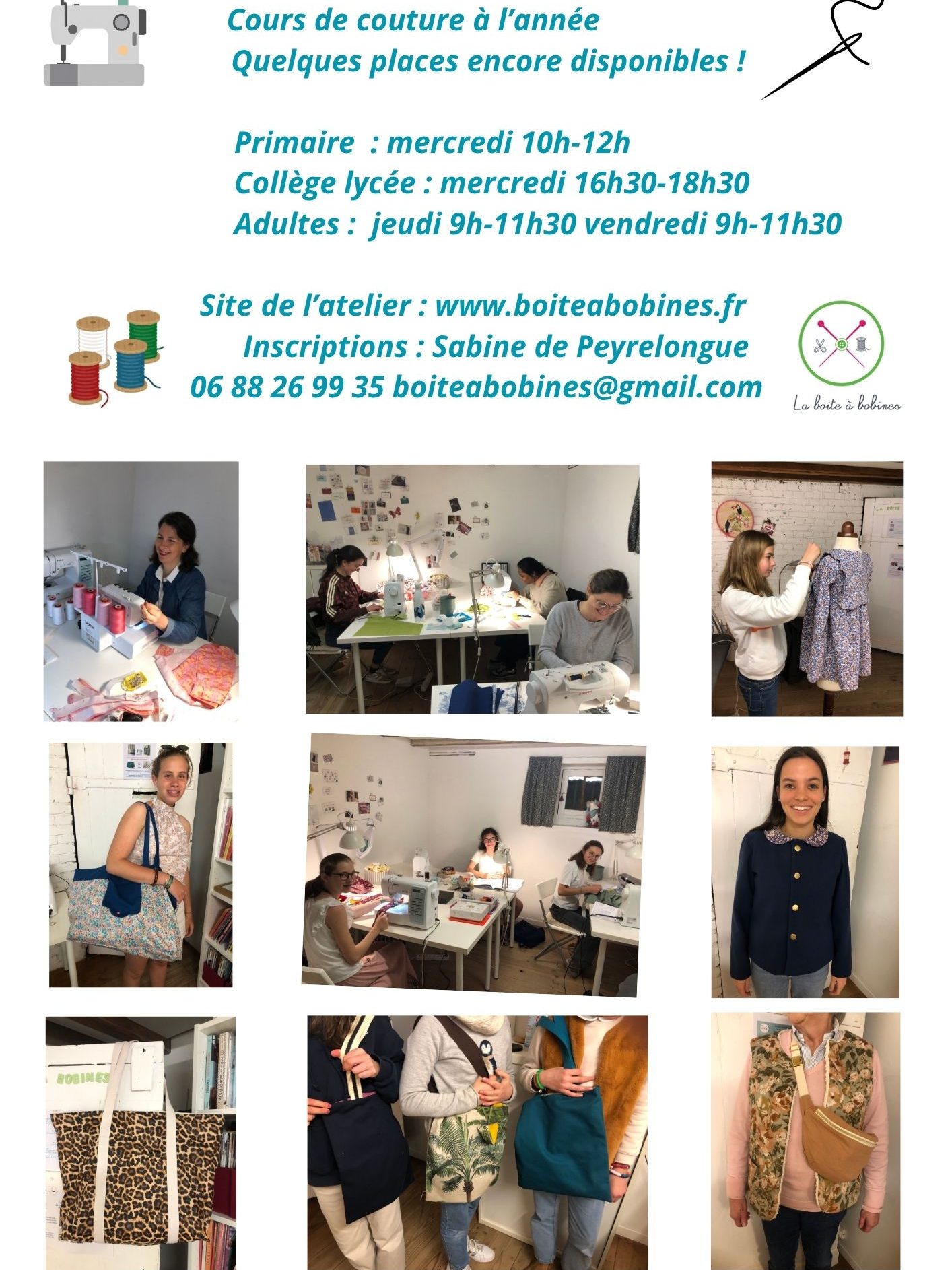 Cours de couture annuel enfants, jeunes, adultes