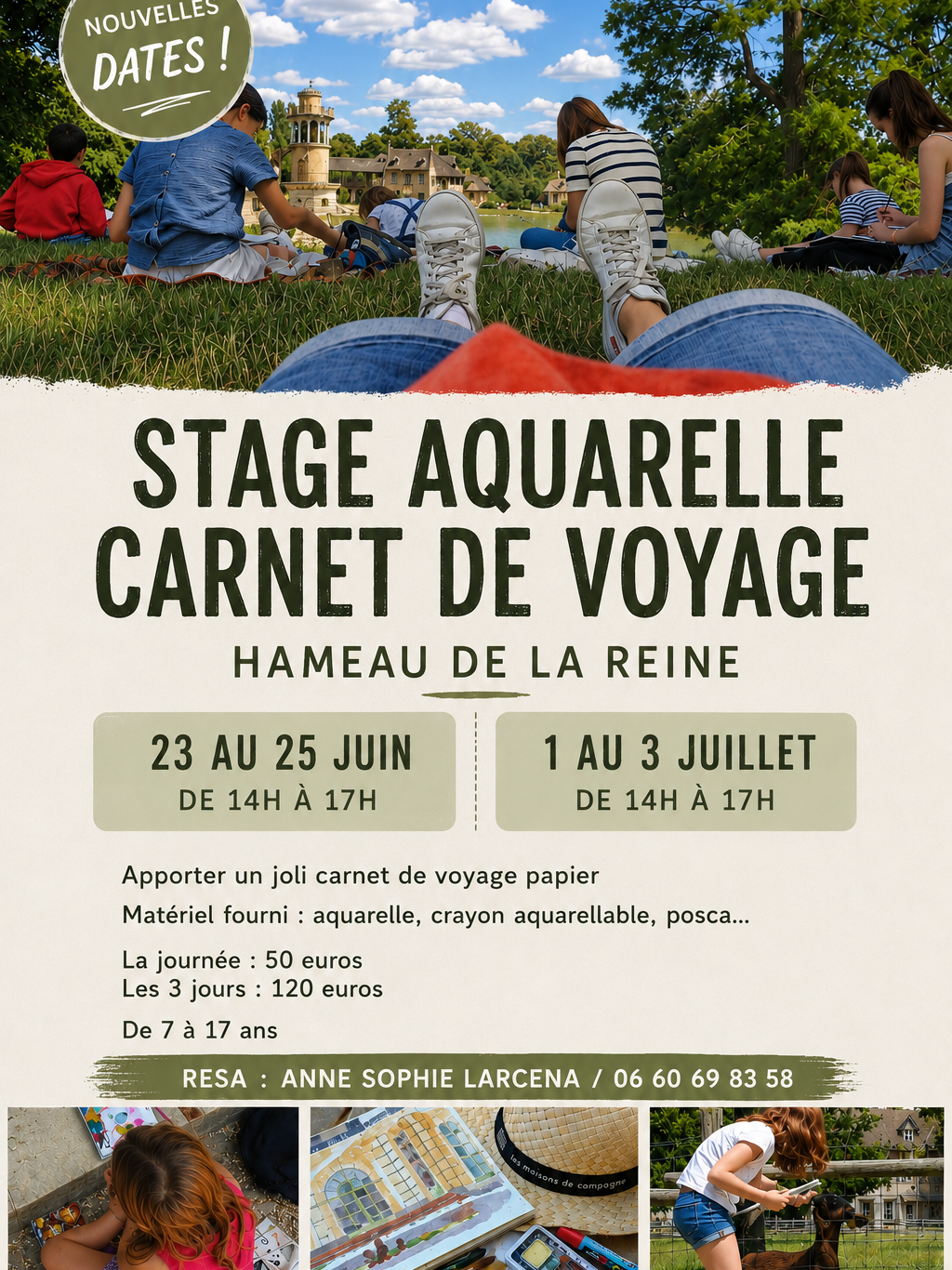 Stage aquarelle hameau de la reine pour enfants et ados