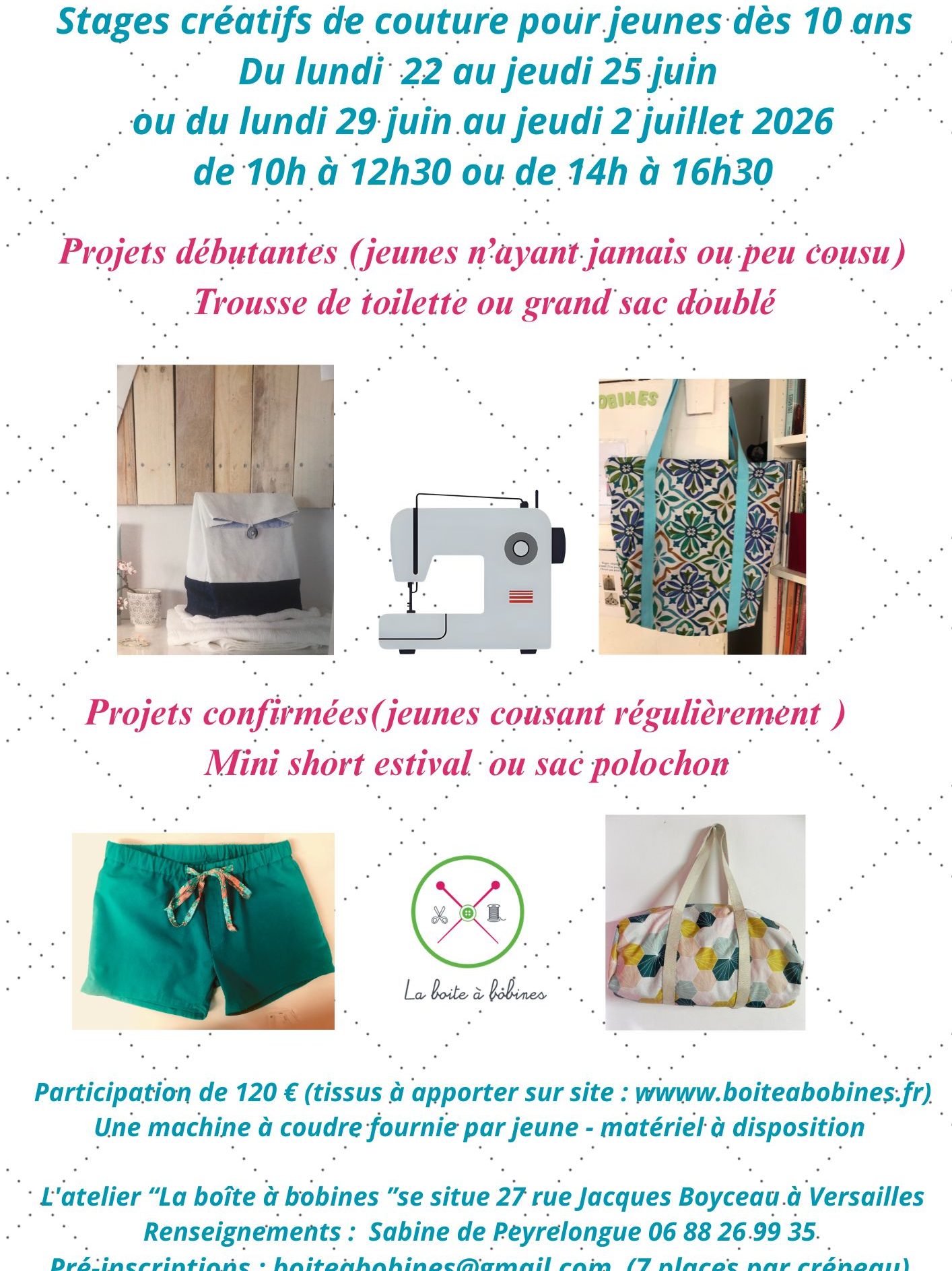 La boîte à bobines : Stages créatifs de couture dès 10 ans – du lundi 22 au jeudi 2 juillet 2026