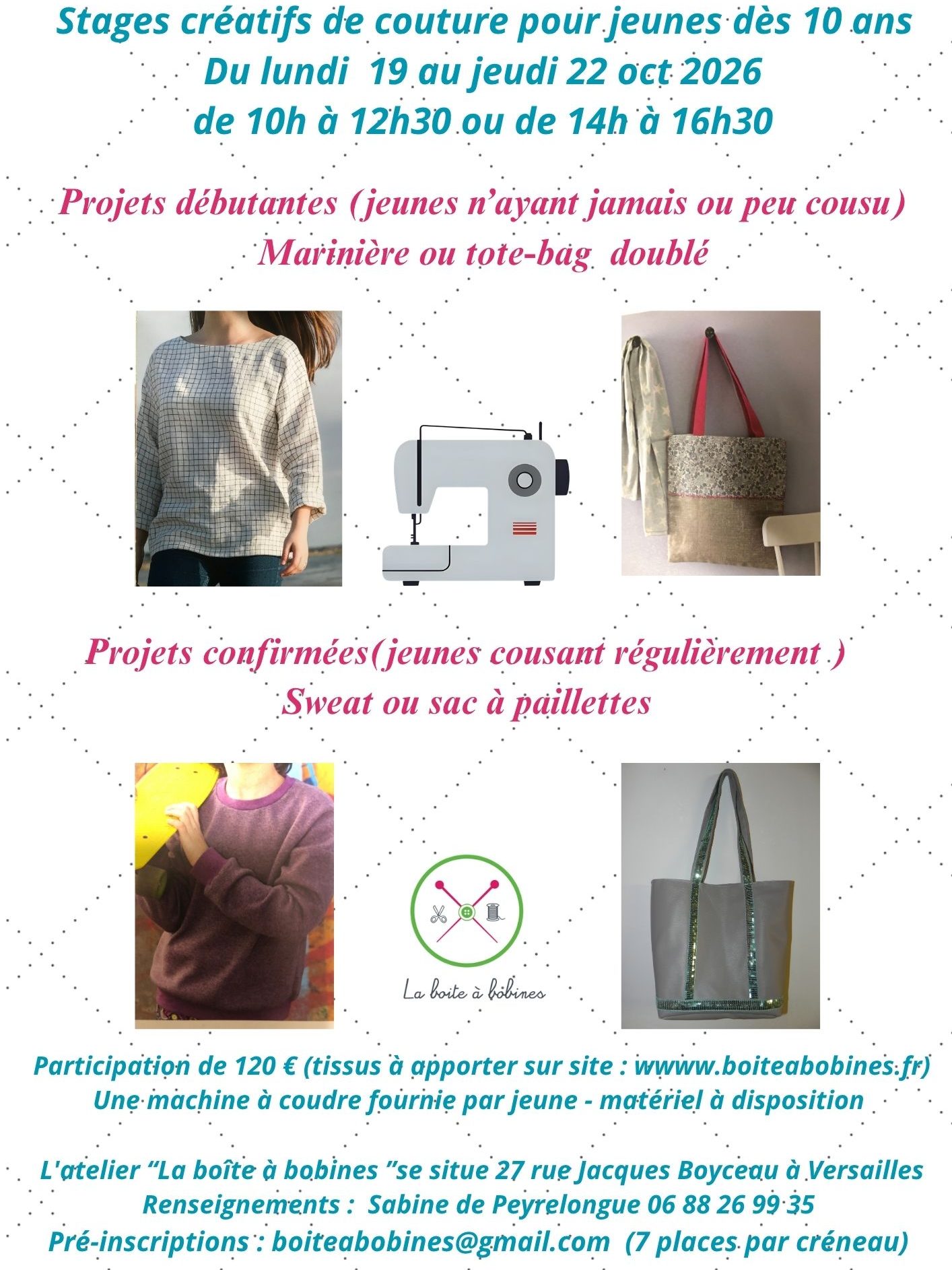 La boîte à bobines : Stages créatifs de couture dès 10 ans – du lundi 22 au jeudi 2 juillet 2026